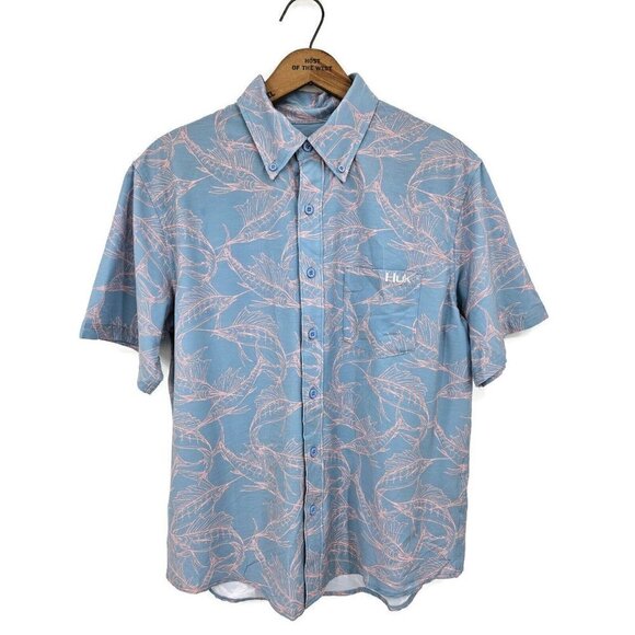New Huk Kona Fishing Shirt Mens Small Blue Button Front Short Sleeve - Picture 1 of 5